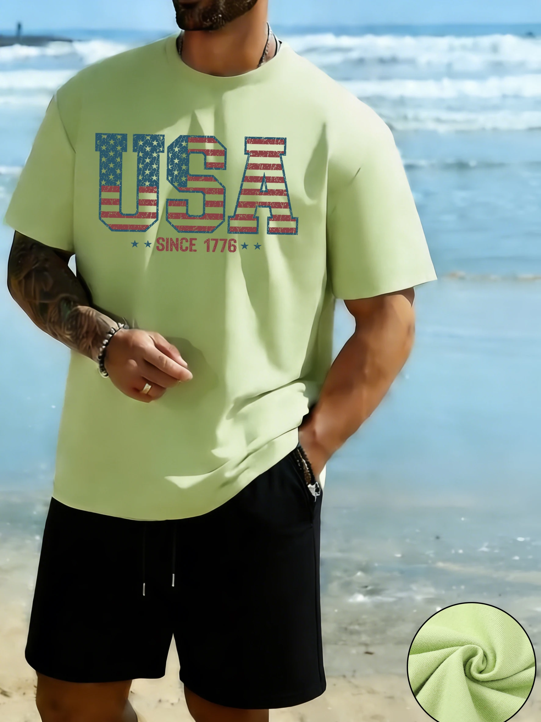

Creative Usa Since 1776 Letter Design Man 2Pc Sets Comfortable Summer Shorts Cotton Cool Short Sleeve Simple Running Streetwear