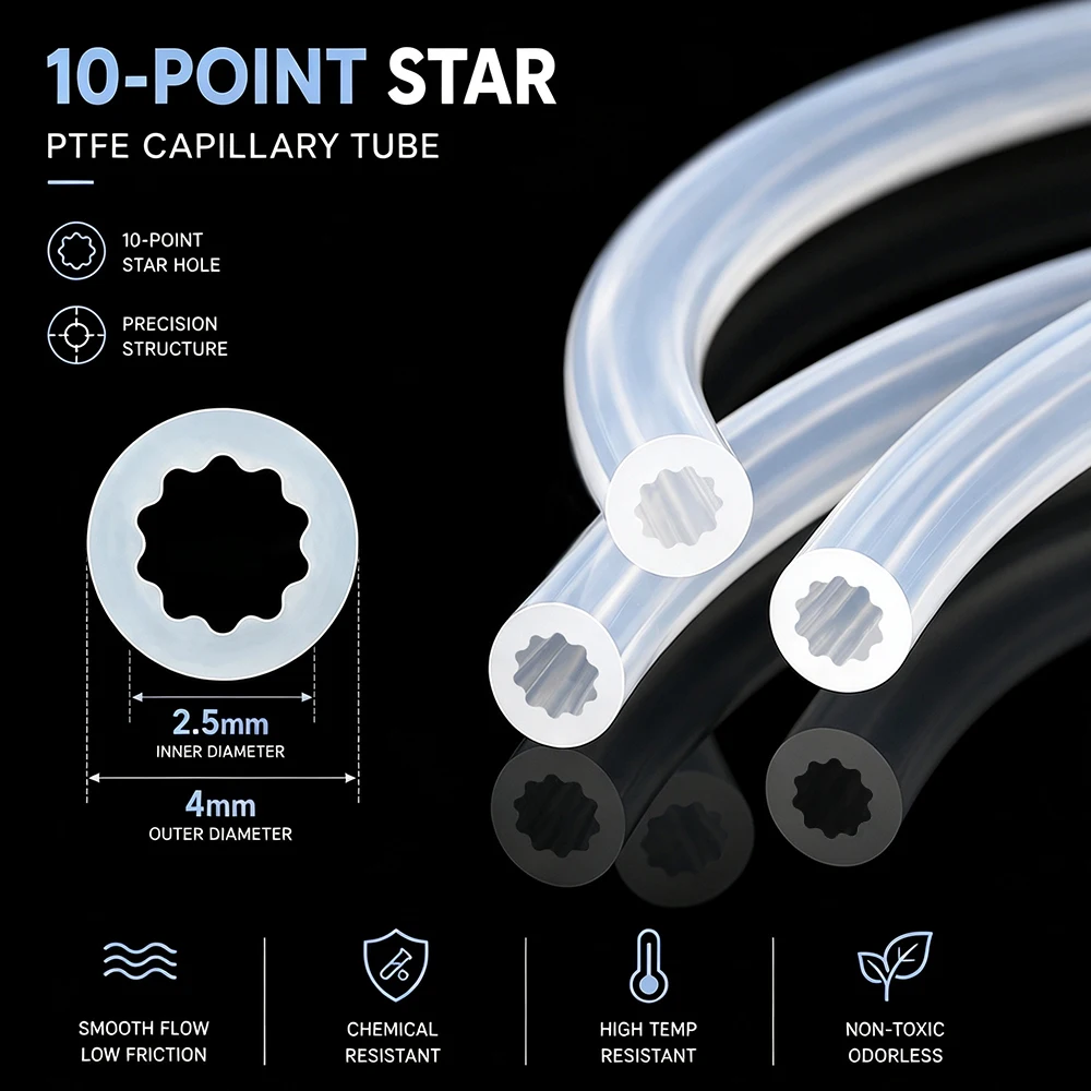Star Shaped PTFE Tube Multicolor ID2.5mm OD4mm Teflonto Ultra-Smooth Low Friction Bowden Hose For Bambu Lab AMS Creality Ender3