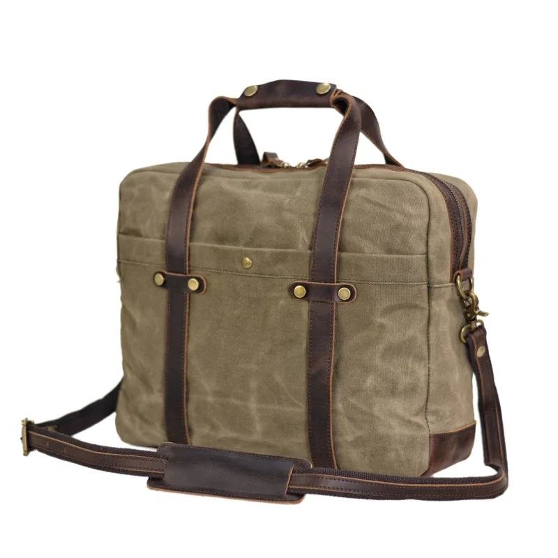 Business man's bag - Retro single-shoulder bag 15.6-inch laptop carrying bag waterproof canvas briefcase crossbody bag