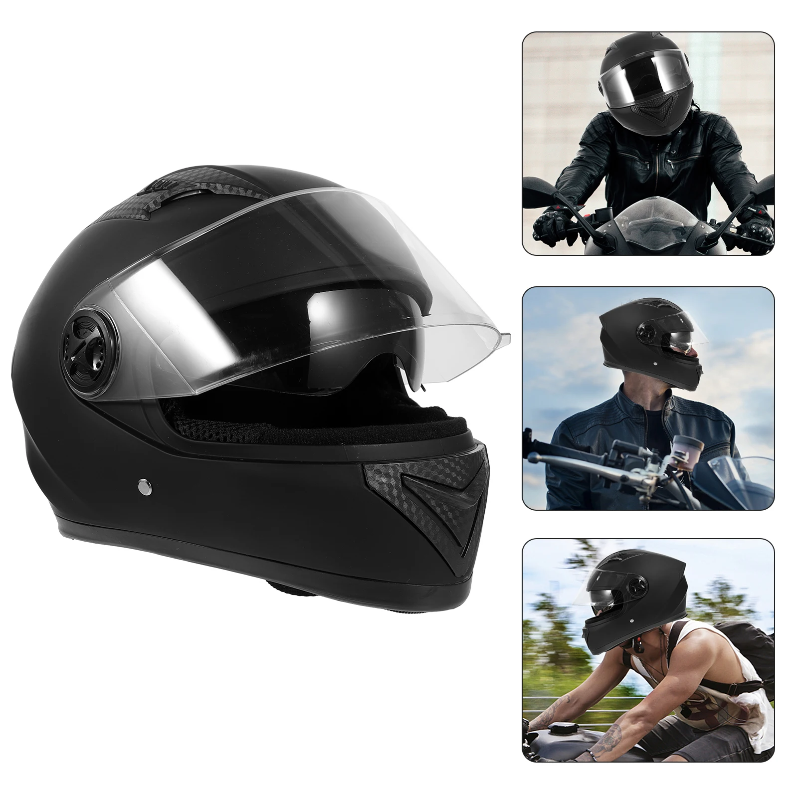 Electric Motorcycle Safety Shockproof Lightweight Full Face Helmets for Adults 61-62cm Head Dual Lens Black Brown Glasses