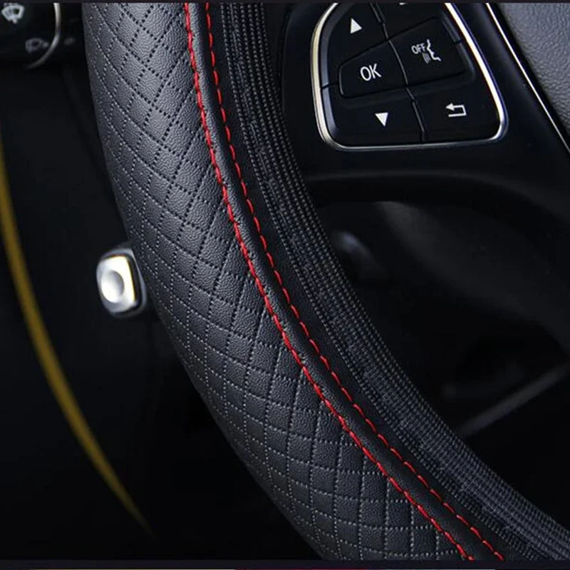 Universal D / Circle Style Embossing Leather Car Steering-wheel Cover 38CM Car-styling Sport Anti-Slip Auto Steering Wheel Cover