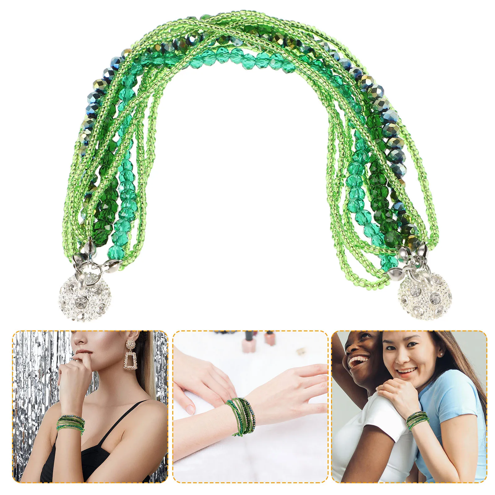 

Multilayer Crystal Beaded Bracelets For Women Sparkly Rhinestone Handmade Bangle Jewelry Durable Alloy Vintage Layered Stack