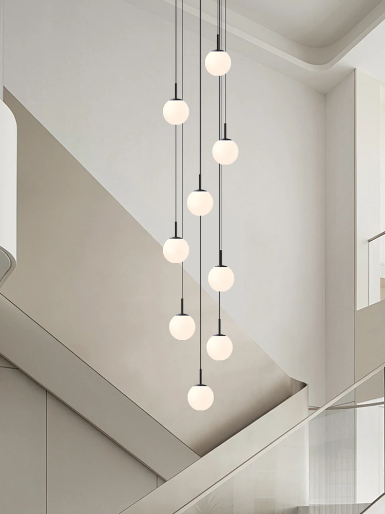 LED الشمال نمط كروية الثريا فيلا معلقة الدرج قلادة مصباح غرفة المعيشة ضوء السقف غرفة نوم ضوء إضاءة داخلية #6