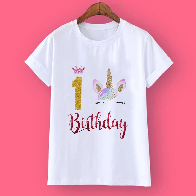 Personalised Unicorn 1-9 Birthday Shirt T-Shirt Wild Tee Girls Party T Shirt Unicorn With Name Clothes Kids Fashion Tops Tshirt