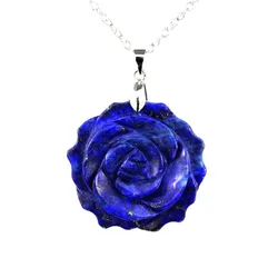 女性のための刻まれたバラの花の石のペンダントネックレス,クォーツ,agate,lapislazuliジュエリー,チャームチェーン,35mm