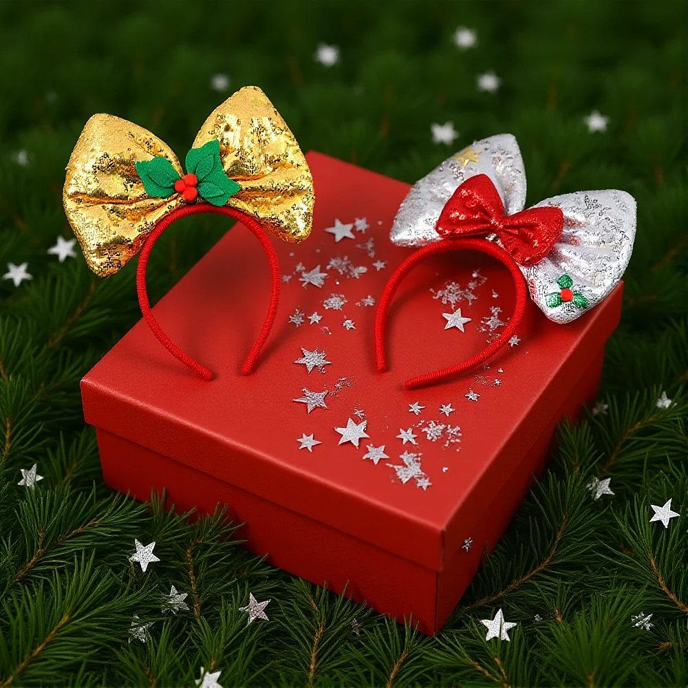 عيد الميلاد الترتر ربطة القوس فيونكة رباط شعر هدية عيد الميلاد فستان عقال أغطية الرأس السنة الجديدة ديكور حفلات عصابة رأس عطلة إكسسوارات الشعر