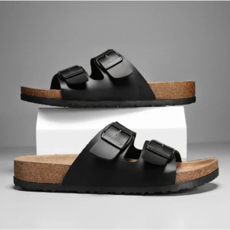 New Leather Birkenstocks Cork Flip-flops Male Couple Vintage Summer Wear Muller Slippers Fashion Casual Beach Sandals, New 2024