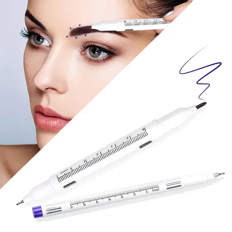 Tattoo Skin Marker Pen Tool Accessories Surgical Skin Marker for Eyebrow 0.5mm/1mm Fixed Point Pen with Ruler Set Tools