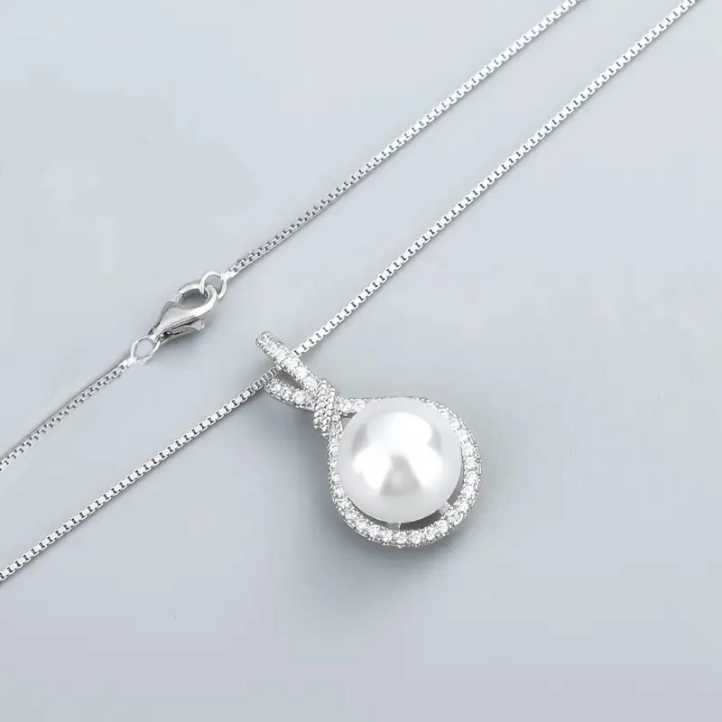 Huitan Waterdrop Shaped Pendant Necklace Simulated Pearl for Women Silver Color Fashionable Neck Accessories Gift Female Jewelry