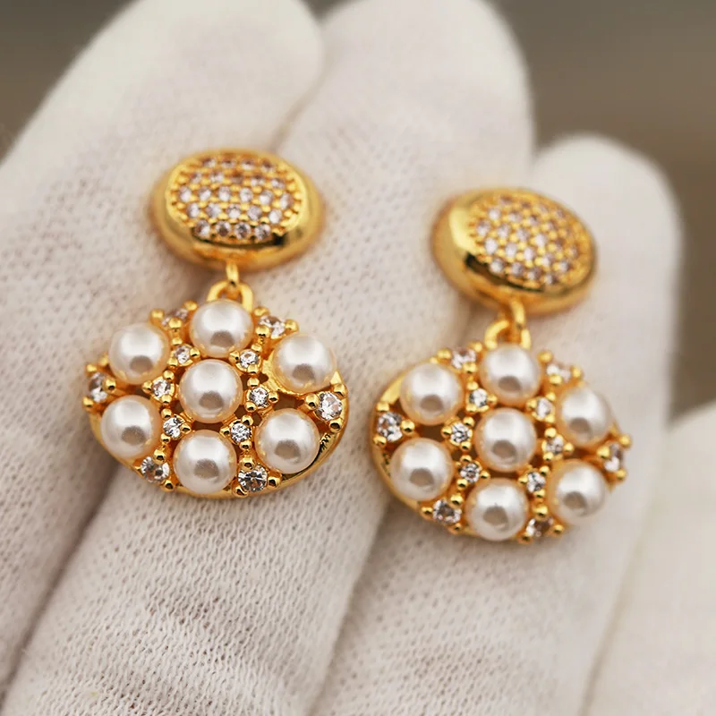 New Sight Design Luxury Crystal Beads Stud Earrings for Women Fashion Brand Brand Jewelry Pearl Geometric Earrings