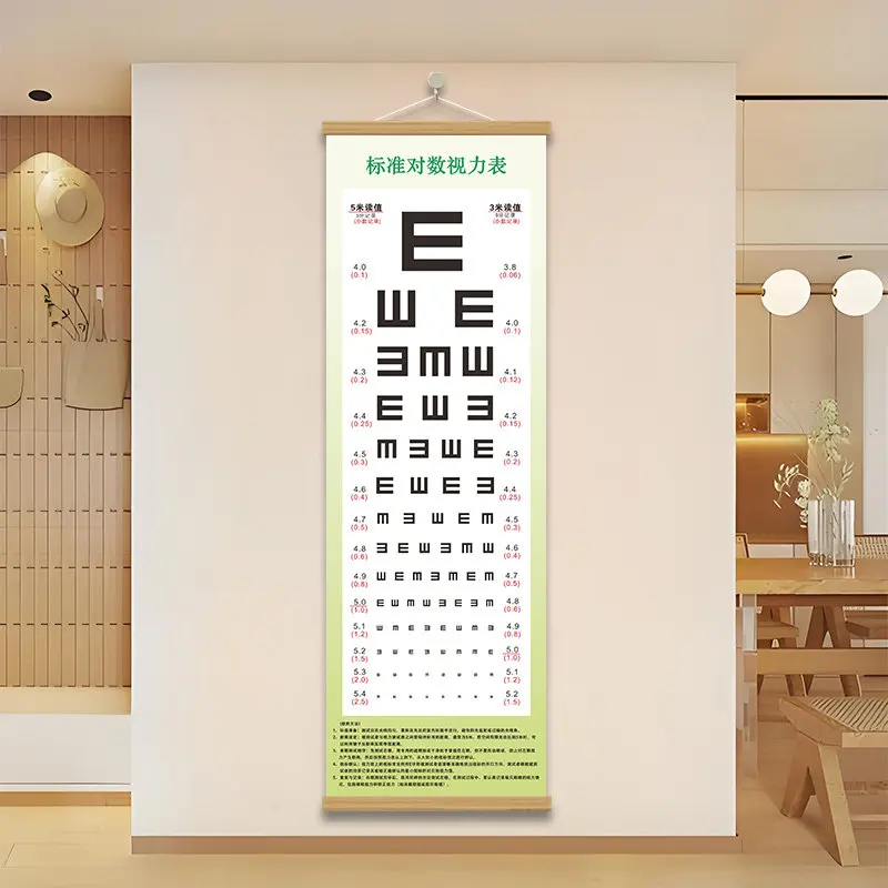 Visual Acuity Eye Test Chart Wall Hanging Tumbling E Vision Training Poster with Wood Rods for Kids Home School Classroom Decor