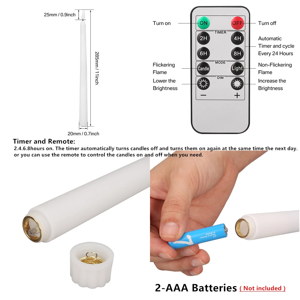 LED Flameless Taper Candles 6.5/11\