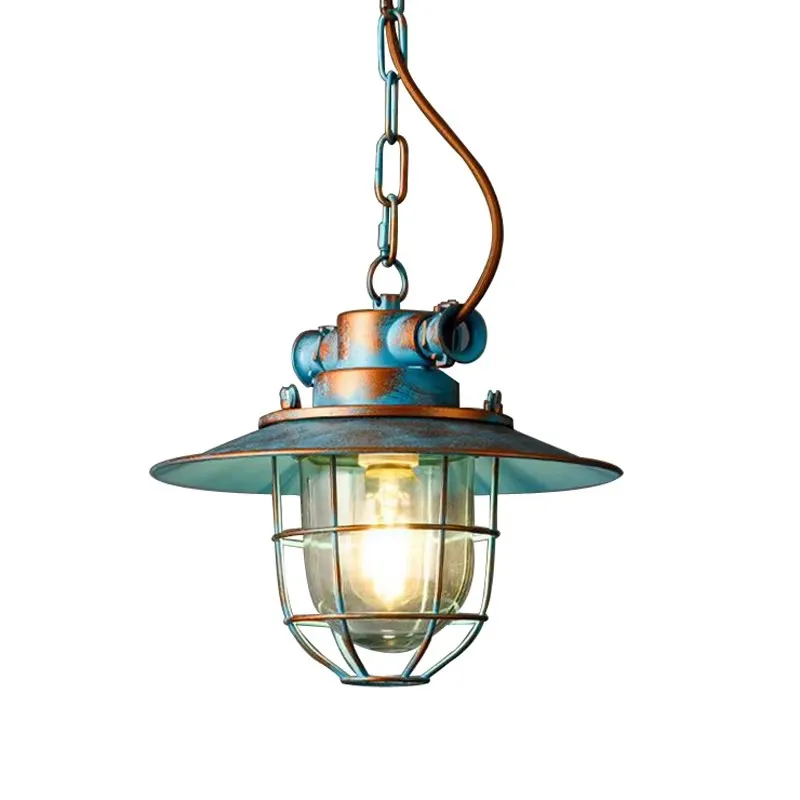 Vintage Glass Chandelier Loft American Waterproof Pendant Lamp Chain Metal Cage Retro Industrial Kitchen Droplight view 6