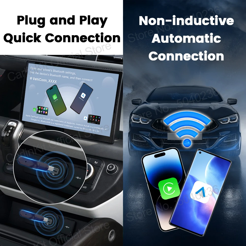 CarlinKit 5.0 محول لاسلكي صغير للغاية CarPlay Android Auto لتوصيل السيارة OEM والتشغيل واتصال تلقائي بلوتوث WiFi #3