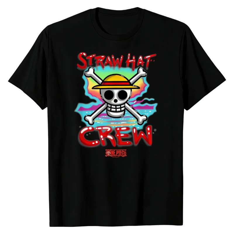 

Straw Hat Crew One Piece T-Shirt Pirate Jolly Roger Graphic Print Crew Neck Soft 100% Cotton Casual Street Fashion Urban Tops