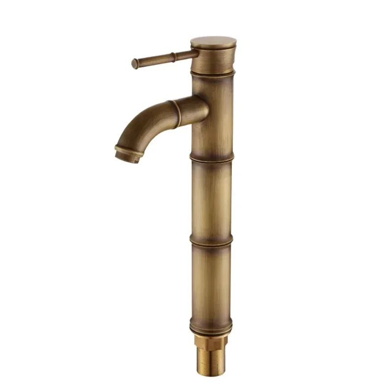 European Antique Brass Basin Faucet Bathroom Faucet High Bamboo Cold and Hot Water Kitchen Outdoor Garden Faucet Grifo Lavabo