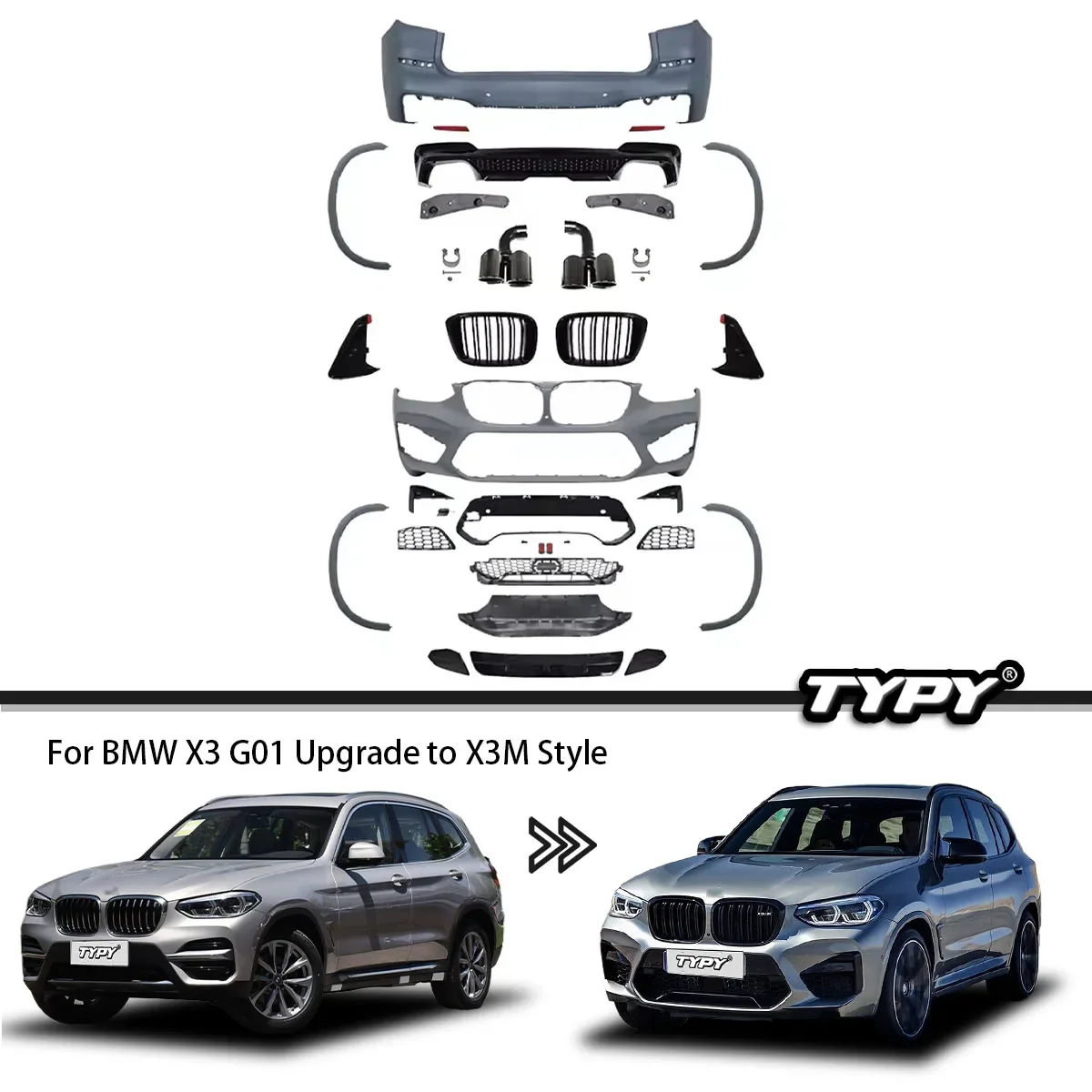 

Комплект кузова для BMW X3 G01 2019-2021, модифицированные модели X3M, комплекты кузова, передние и задние бамперы, дизайн 1:1, автомобильные аксессуары