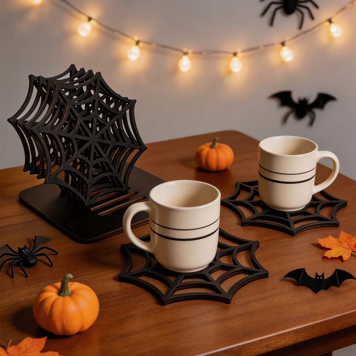 7 piece Dark wind cobweb coasters,hollow out design coffee cup water cup heat insulation and burn pad,Halloween party decoration