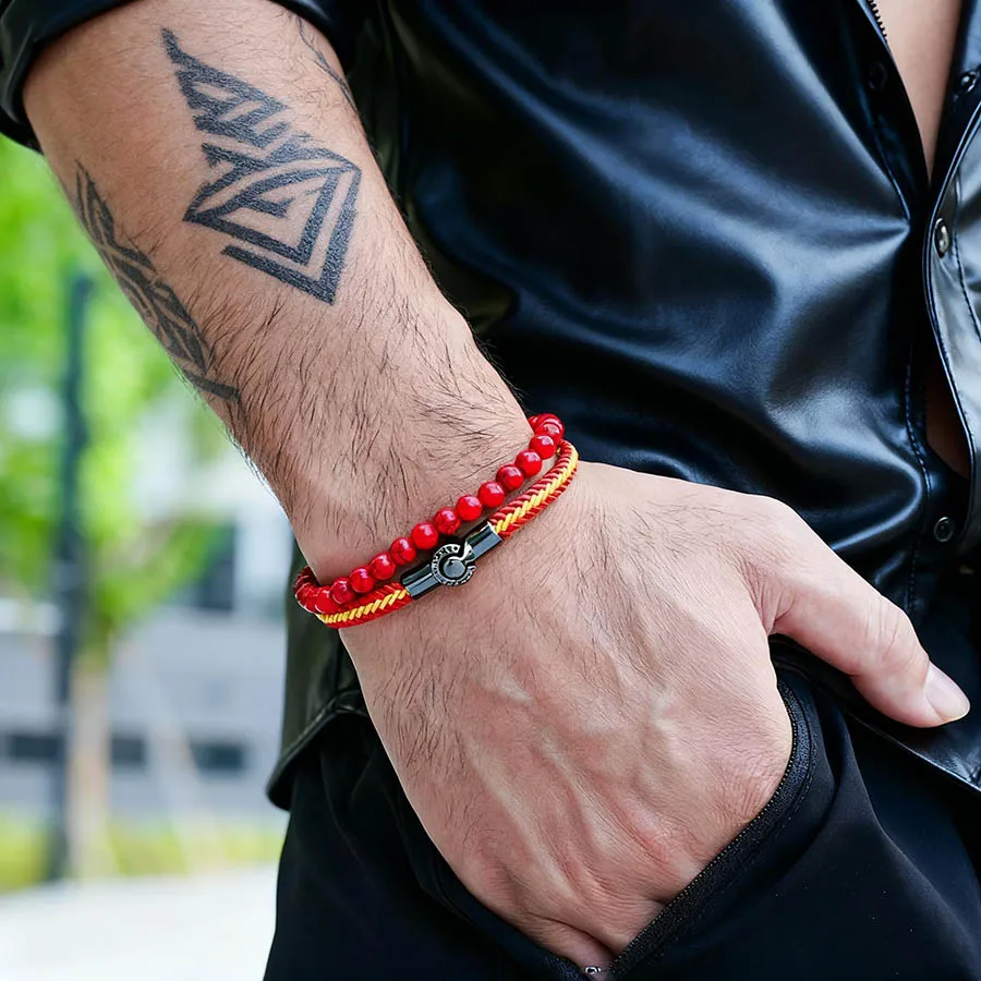 Stilvolle 2 Teile/satz Perlen Geflochtenen Seil Armband Mann Magnetische Schnalle Geflochtene String Wrap Armband Ethnische Festival Geschenk Homme Schmuck