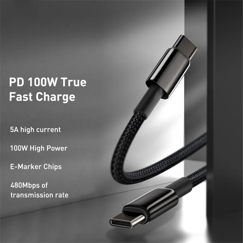 PD 100W Type-C To Type-C Charger Cable For Samsung Huawei Xiaomi Oneplus USB-C Fast Charging For MacBook iPad Pro Data Wire Cord