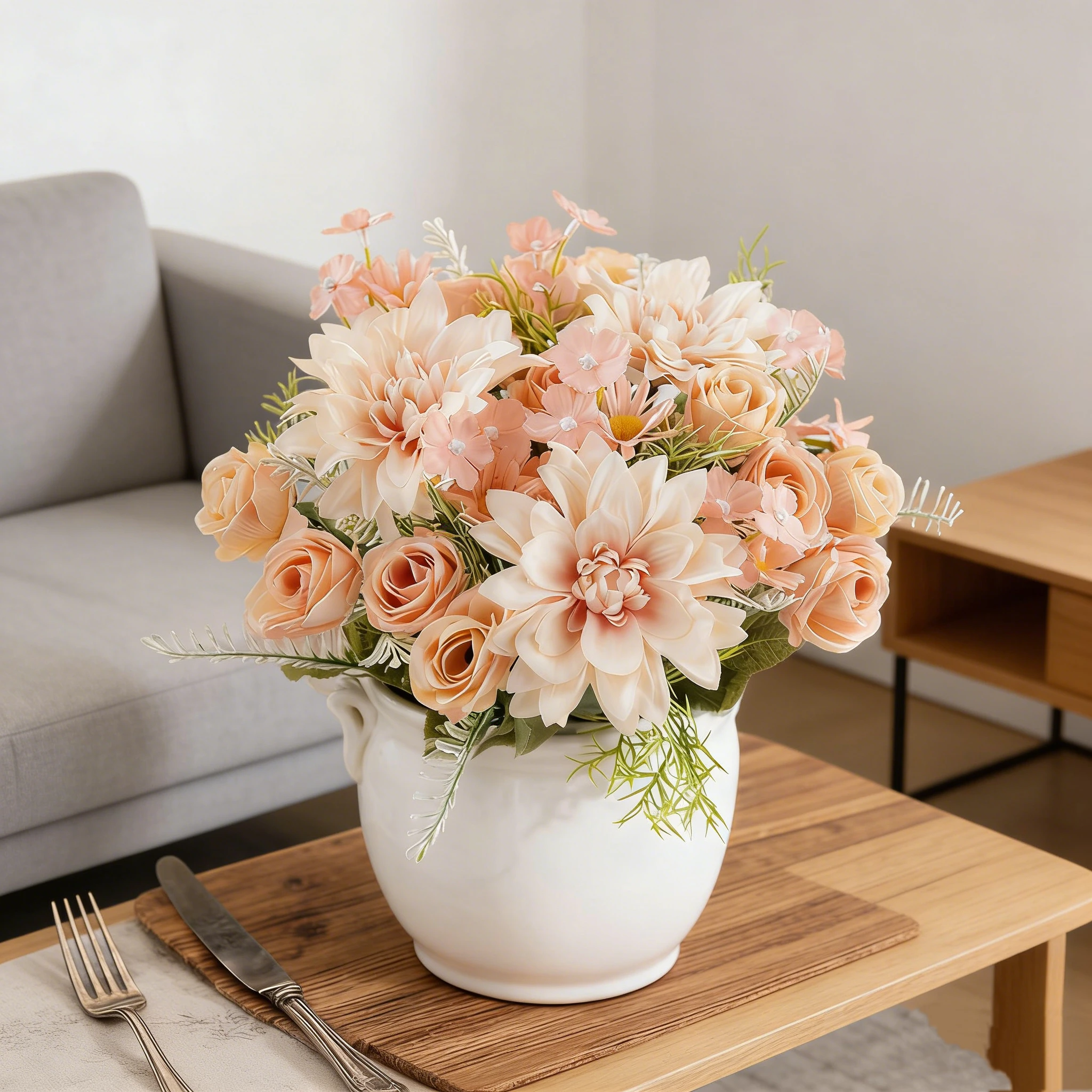 Künstliche Blumen Dahlie kleine Rosen Kombination Hochzeit Kranz Valentinstag Zubehör Home Room Decora Fotografie Hof Geschenk