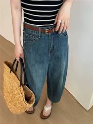 Neue klassische einfarbige einfache Straße weibliche hoch taillierte Jeans Sommer schick gewaschene Mode lose Vintage Blue Jeans für Frauen