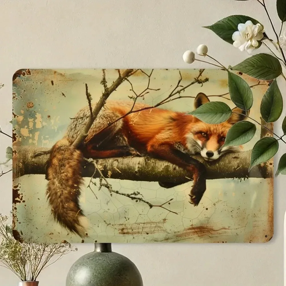 Rustikales Fuchs-Metallschild – handgefertigte Eisenkunst, Vintage-Wildtier-Wanddekoration für Wohnzimmer, Arbeitszimmer, Schlafzimmer