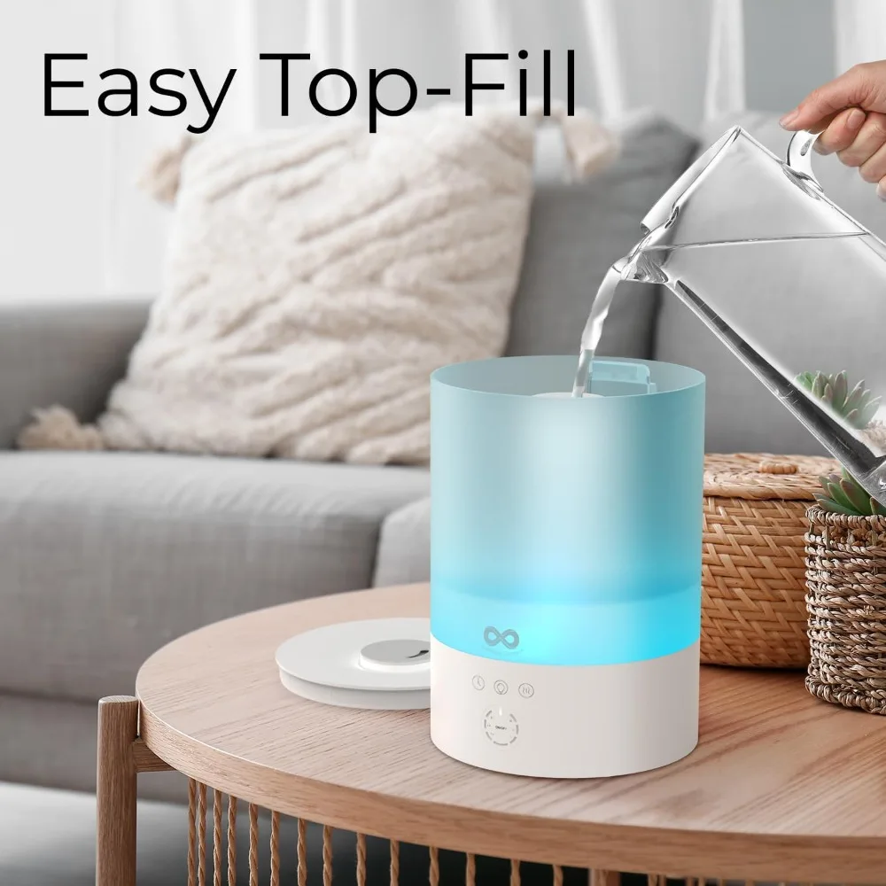 Humidificadores Comfort de llenado superior de 2,5 L para dormitorio, 2,5 L: silencioso, fácil de llenar y limpiar, tiempo de ejecución de 24 horas, luces nocturnas, temporizador, ultrasónico