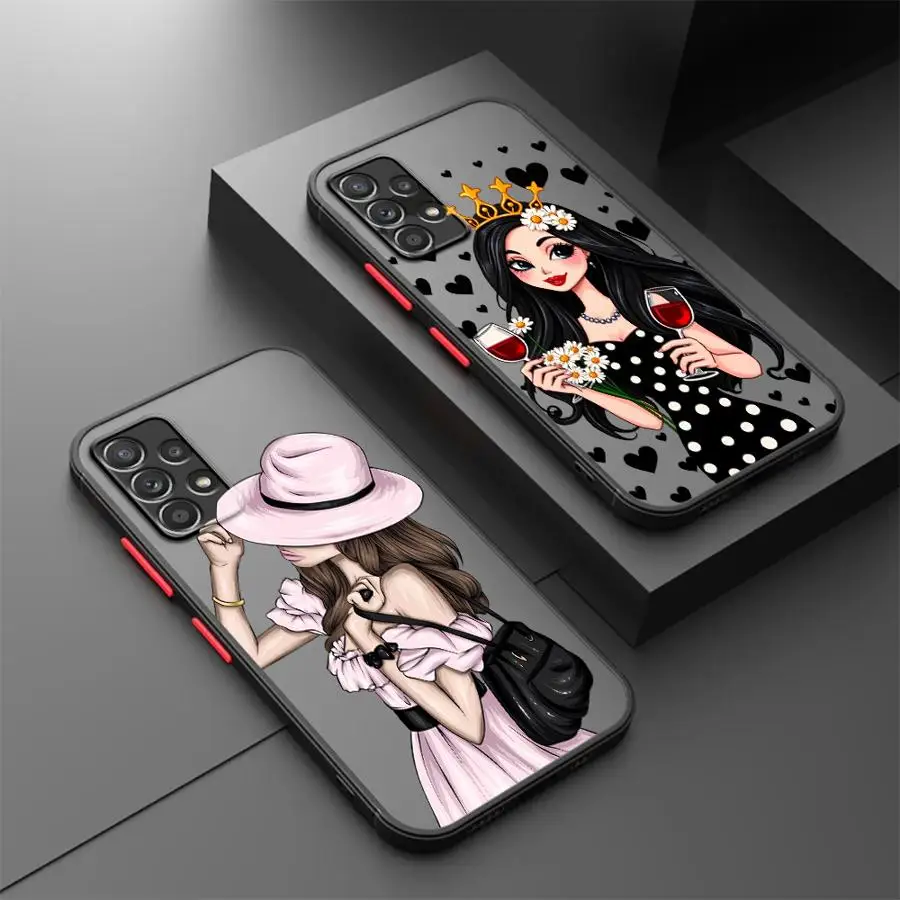 Cartoon Urban Woman Custodia posteriore per telefono per Samsung Galaxy A12 A50 A70 A06 A30 A14 A05 Nota 20 Ultra 10+ 9 8 A15 A16 A13