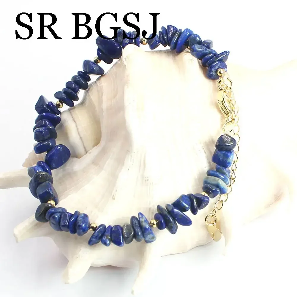 6-8mm Lapis Lazuli Natural Gems Stone Women Chockers Necklace Bracelet Earrings Elegant Wedding Gift Jewelry Set 17.5\