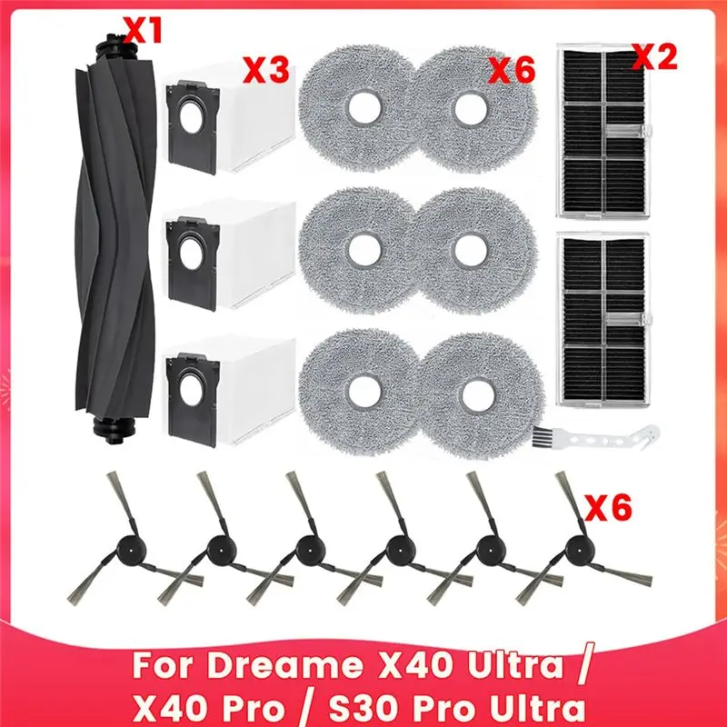 KYCOR-For Dreame X40 Ultra / X40 Pro / S30 Pro Ultra Robot Vacuum Cleaner Main Side Brushes HEPA Filters Mop Cloth Dust Bags