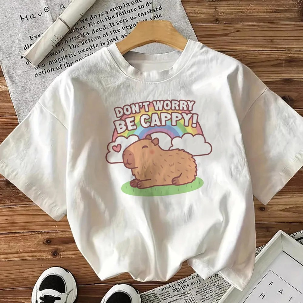 Capybara tshirt female Psychedelic japan summer korean fashion top tees cute goth emo clearance sales gothic