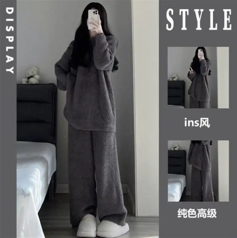 

Women's Clothing Pajama Set Winter Loose Lamb Fleece Keep Warm Wearable As Outerwear Homewear Set Comfortable Fashion