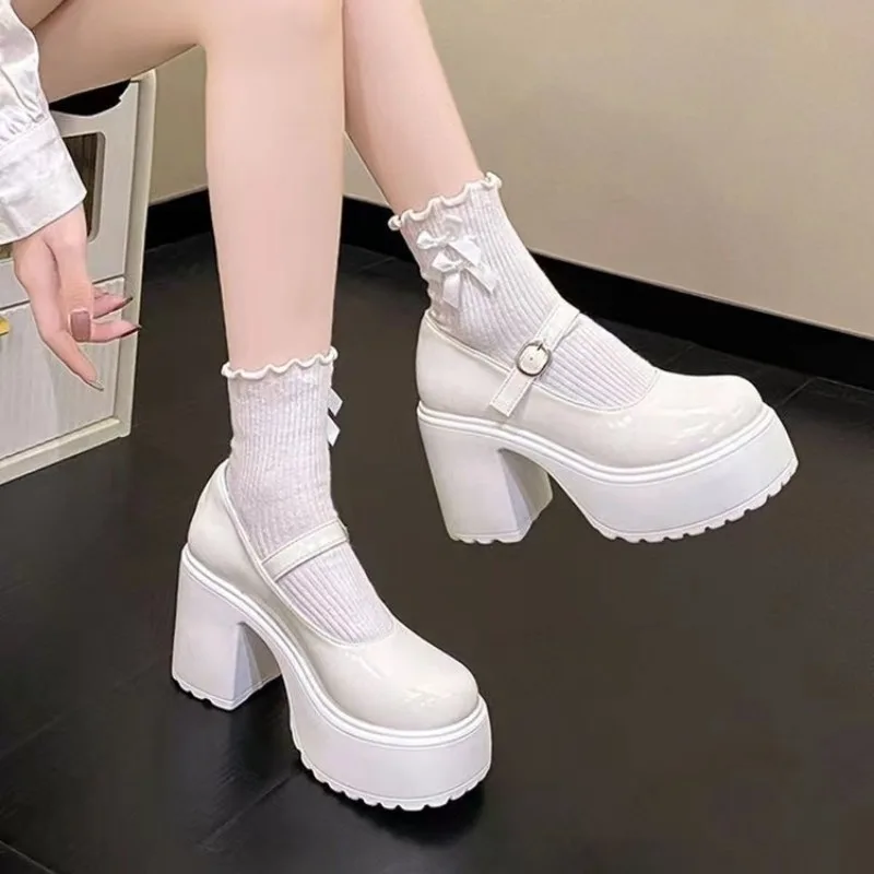 High Heels Mary Janes Shoes Autumn 2024 Patent Leather Heeled Shoes Woman Chunky Platform Ankle Strap Pumps for Women image 4