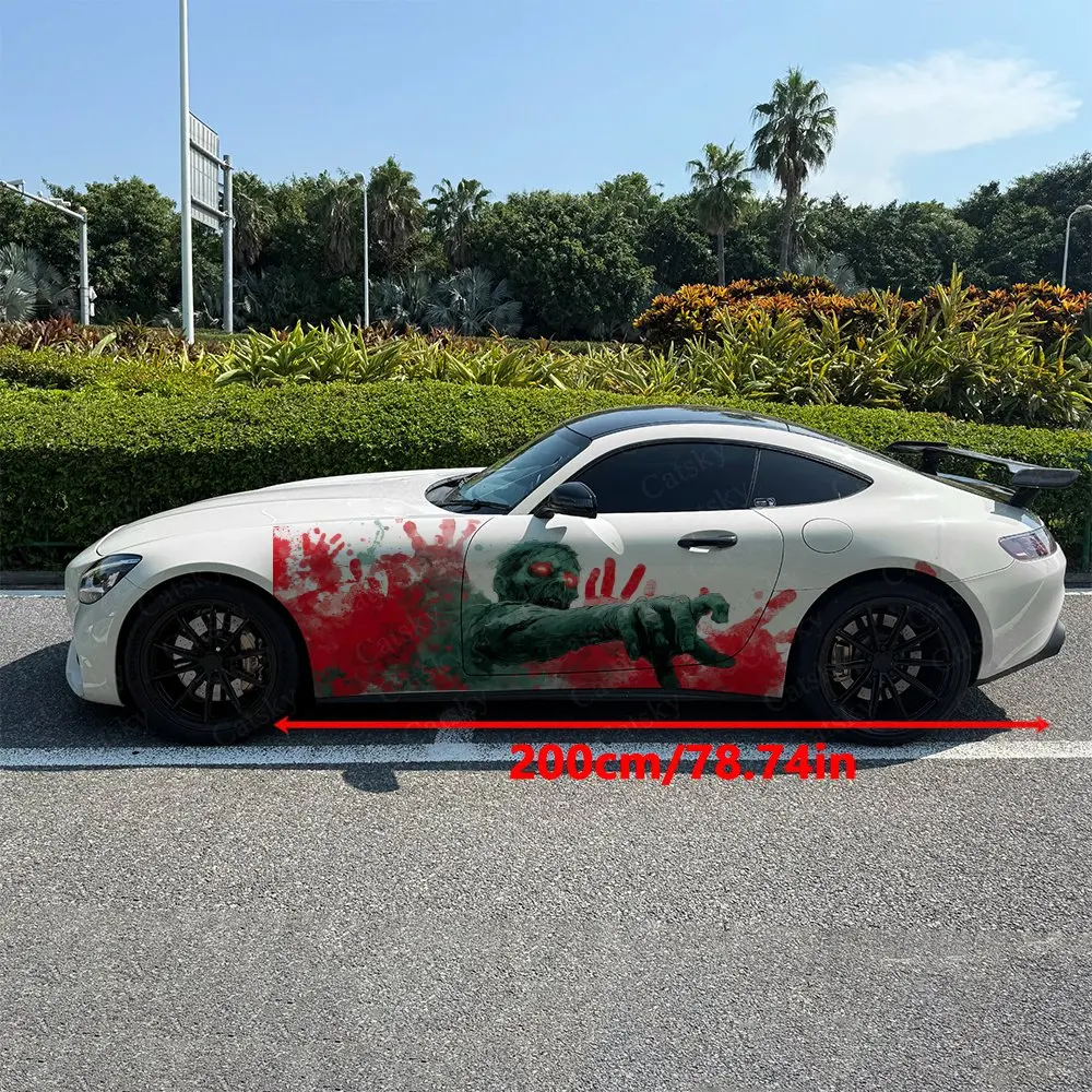 2pcs Horror Bloody Handprint Car Side Wraps, Self-Adhesive PVC Waterproof & Scratch-Resistant Stickers, Car Accessory Gift