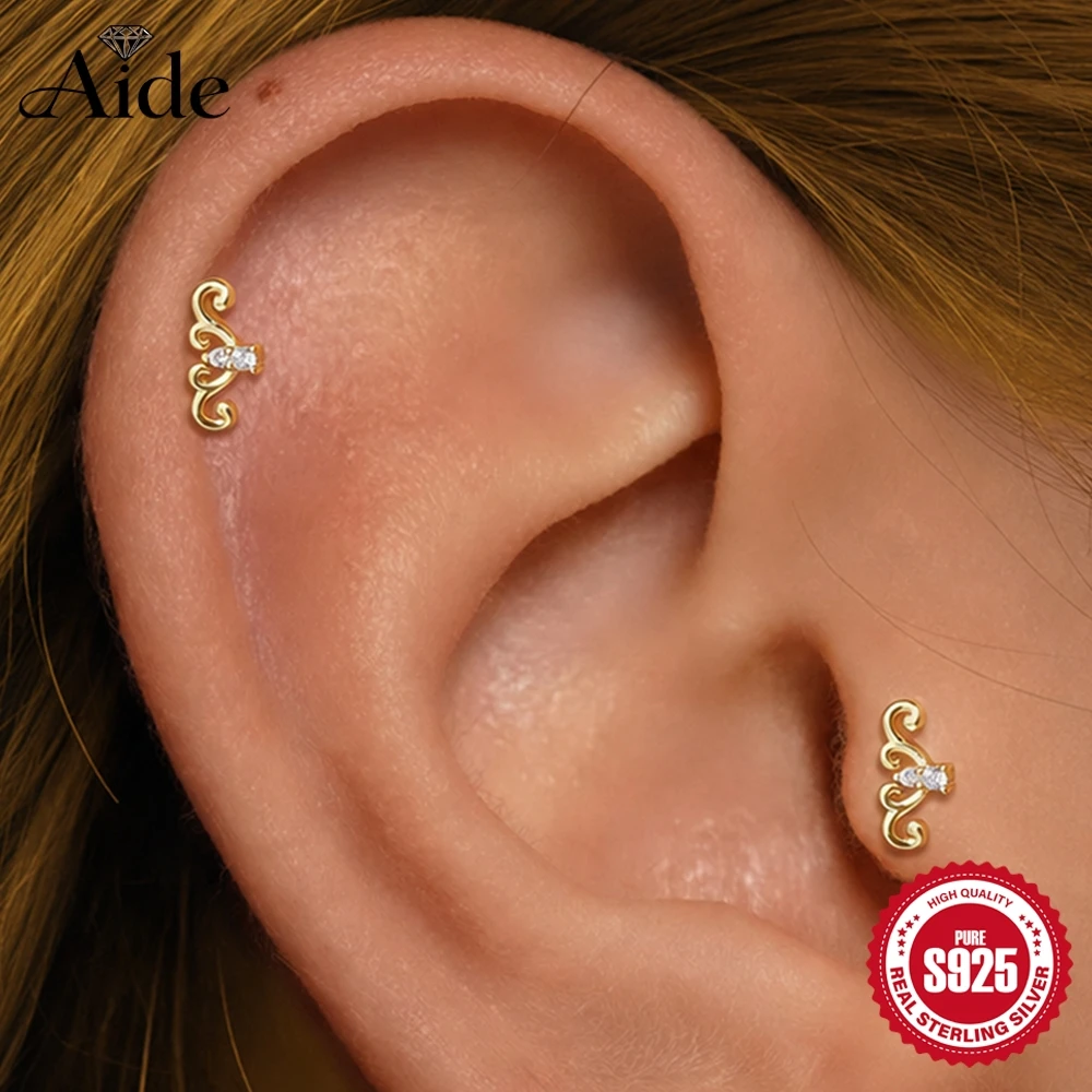 AIDE 925 Sterling Silber Herz-Wellen-Ohrringe mit Spirale im minimalistischen Stil für Damen, exquisite Mini-Ohrringe, Partygeschenk