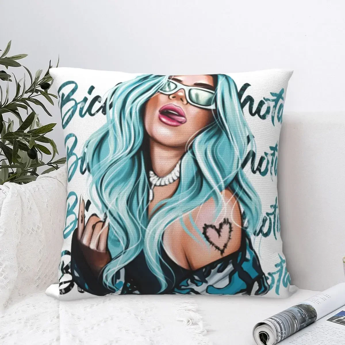 

Karol G With Blue Hair Bichota Pillow Case Cushion Covers Funny Zipper Decor Pillowcase for Home 18"x18"