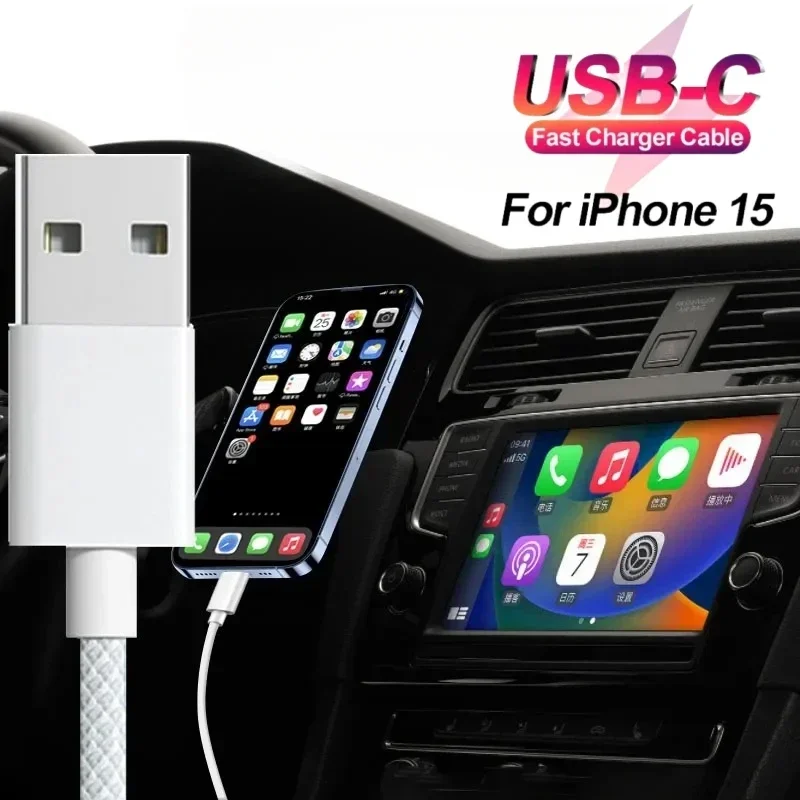 USB C Fast Charging Cable USB A To Type C Nylon Braided Cord for Apple Carplay IPhone 15/15 Pro/15 Pro Max/15 Plus 16 Data Wire