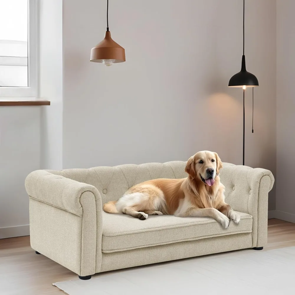 

Dog Couch for Large Dogs Up to 60 lbs, 31" W Memory Foam Dog Sofa Couch with Dry Cleanable Fabric, Elevated Dog Couch Bed with L