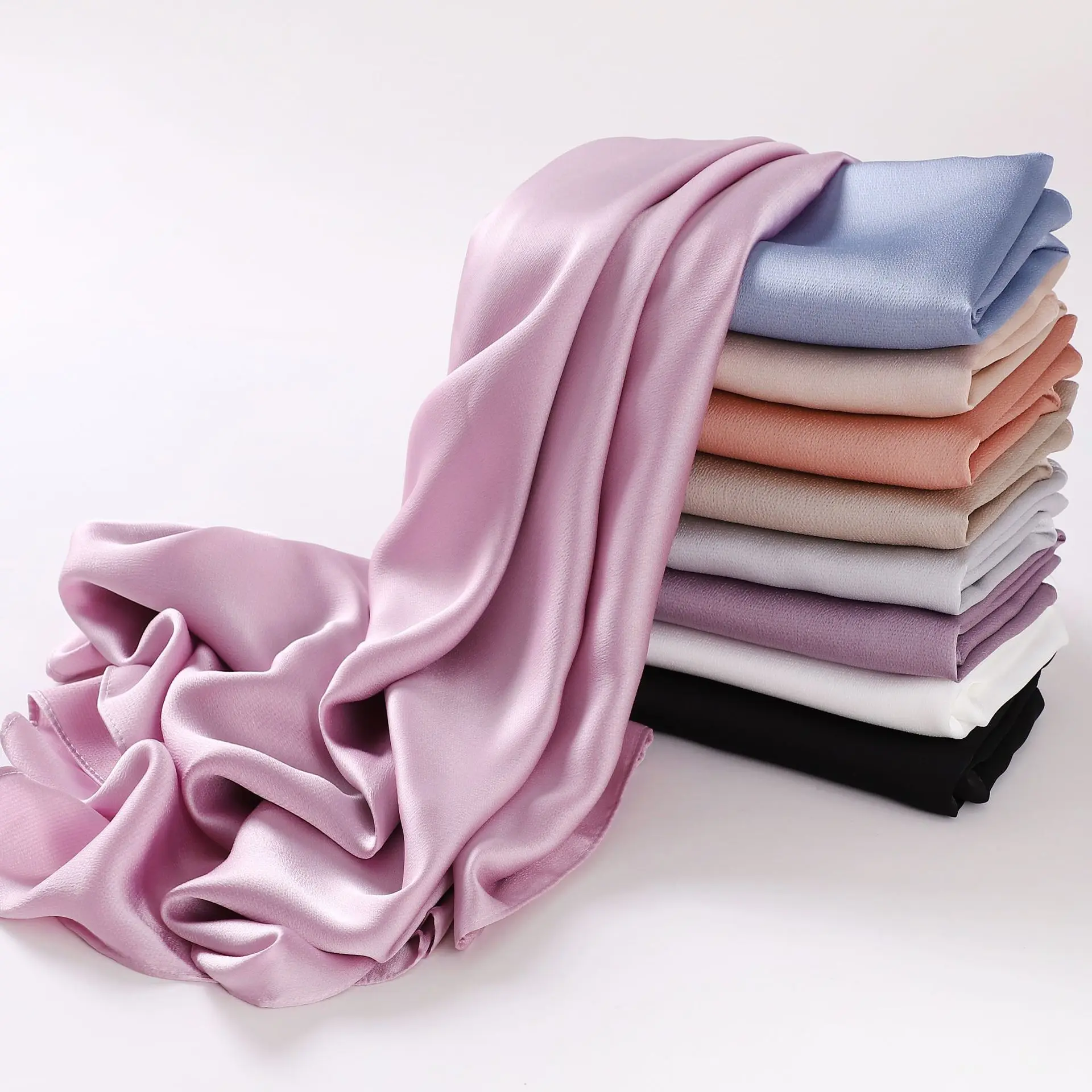 

70*175cm Solid Colors Neckerchief Hijab Scarf For Women Silk Satin Headband Hair Scarves Female Square Shawls Head Scarfs