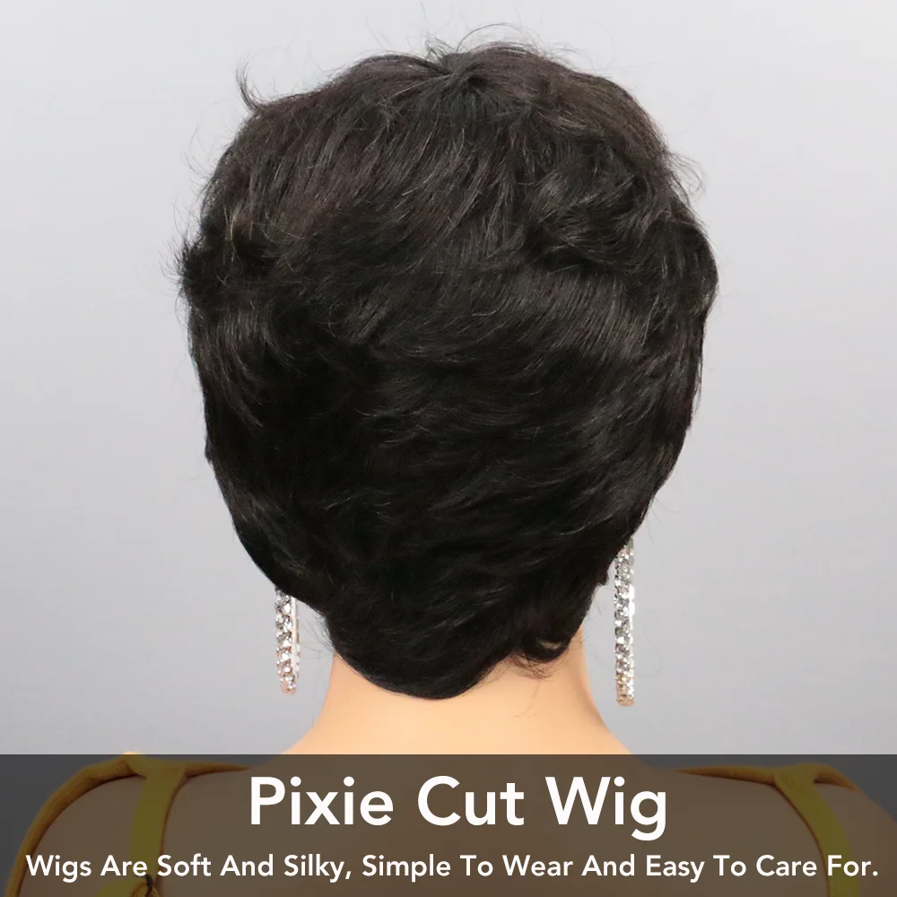 Korte bobpruik Echt haar voor zwarte vrouwen Pixie-cut pruiken Pruik van echt haar Lijmloze pruik Geen Kanten pruik met pony Natuurlijk zwart