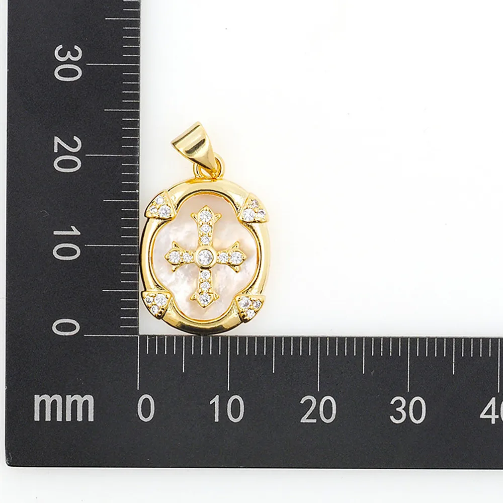 New Oval Medal Virgin Mary Tree Of Life Corss Pendant Pearl Shell CZ Charm Necklace Accessories For Women Fashion Jewelry Making