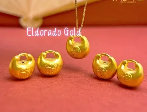 

Eldorado Gold 24k pure gold wishes pendant 999 real gold best wishes charms