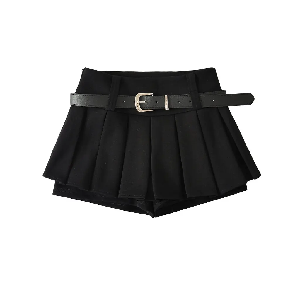 

Vintage High Waist Pleated Skirt for Women A-Line Slimming Anti-Running Style with Belt American Autumn Winter Spice Girl