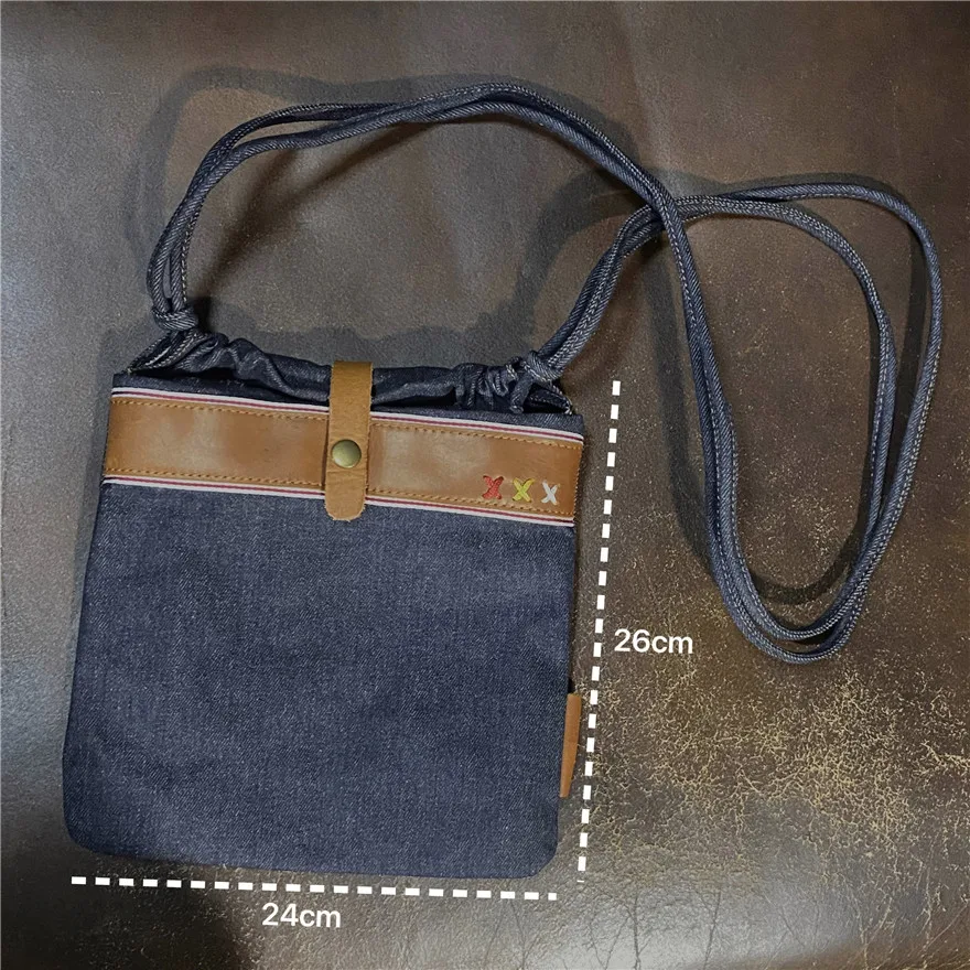 Retro youth slung storage bag, denim bag, cowhide