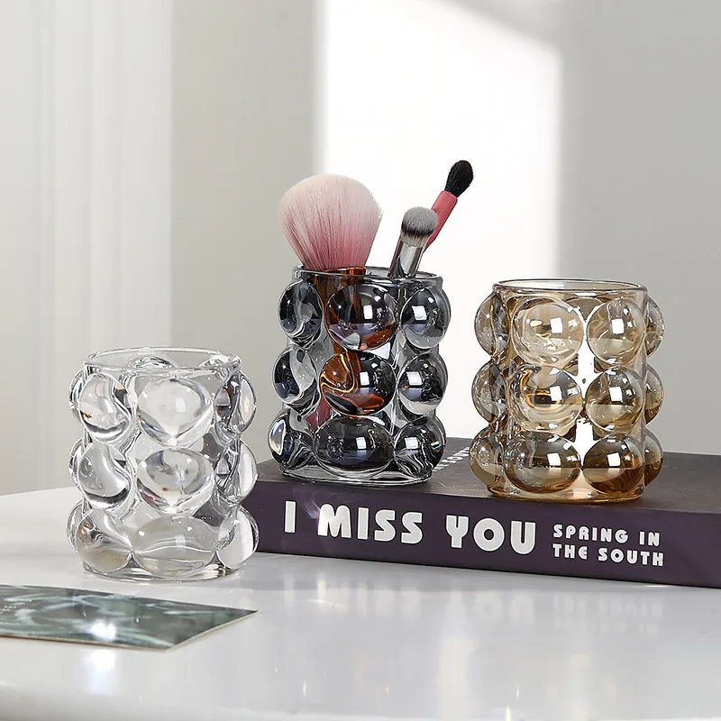 

Korean ins style creative glass pen holder niche decoration makeup brush bucket eyebrow pen holder girl cute desktop storage