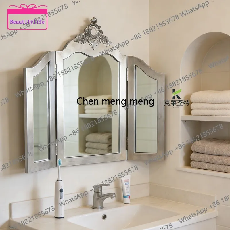 a17 French dressing mirror desktop American retro bedroom tri-fold makeup mirror desktop special-shaped
