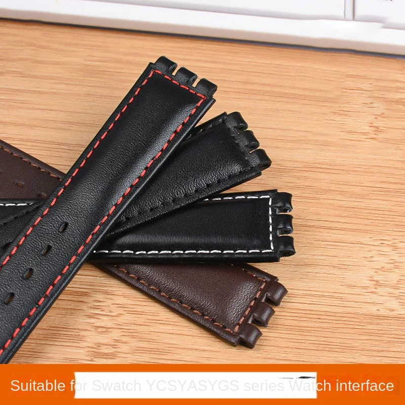 Genuine leather watch strap For SWATCH YCS YAS YGS IRONY cowhide watchband men women Folding buckle bracelet band Brown 17mm19mm