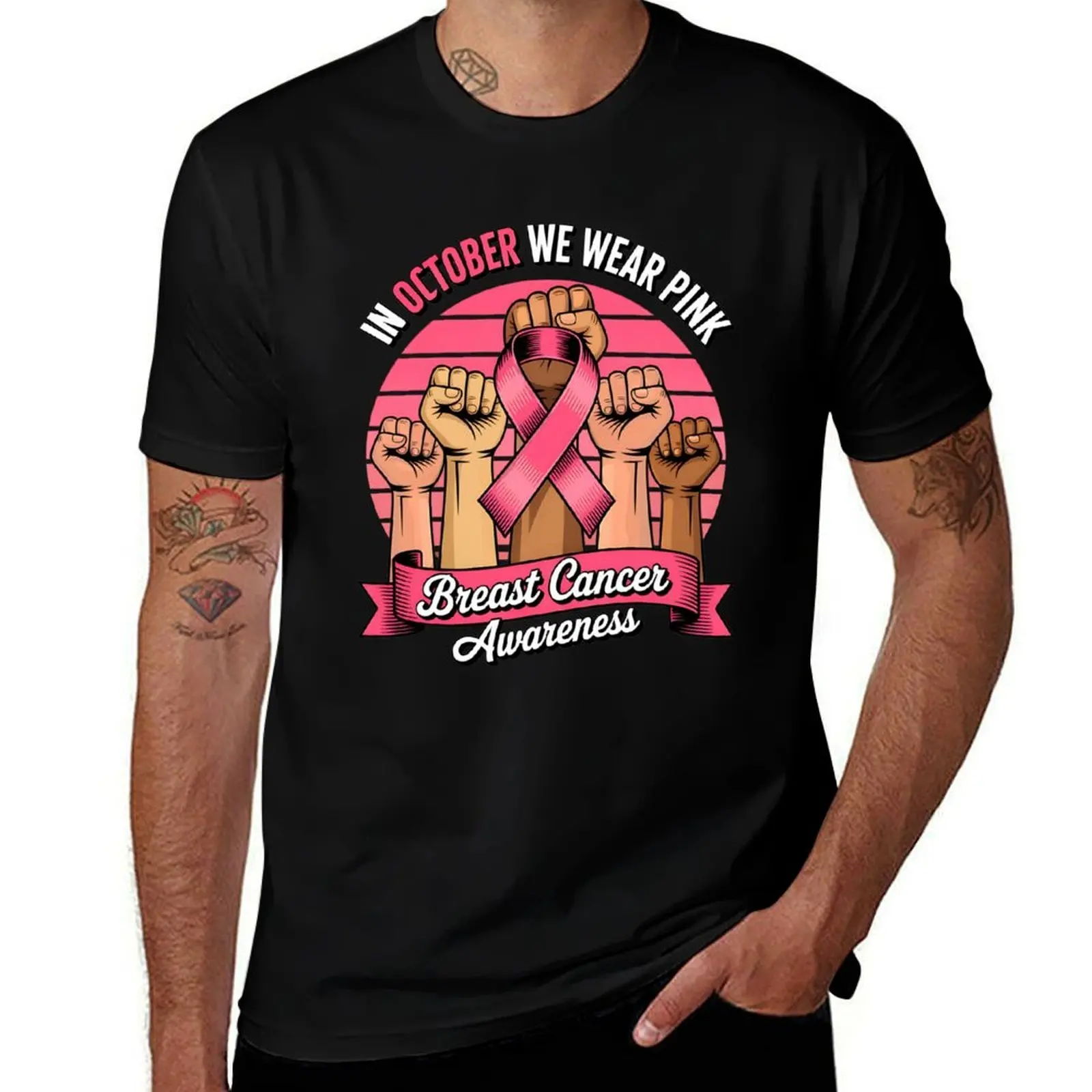 In October We Wear Pink Breast Cancer Awareness Support T-Shirt new gifts and t-shirts oversizeds t shirts for men graphic