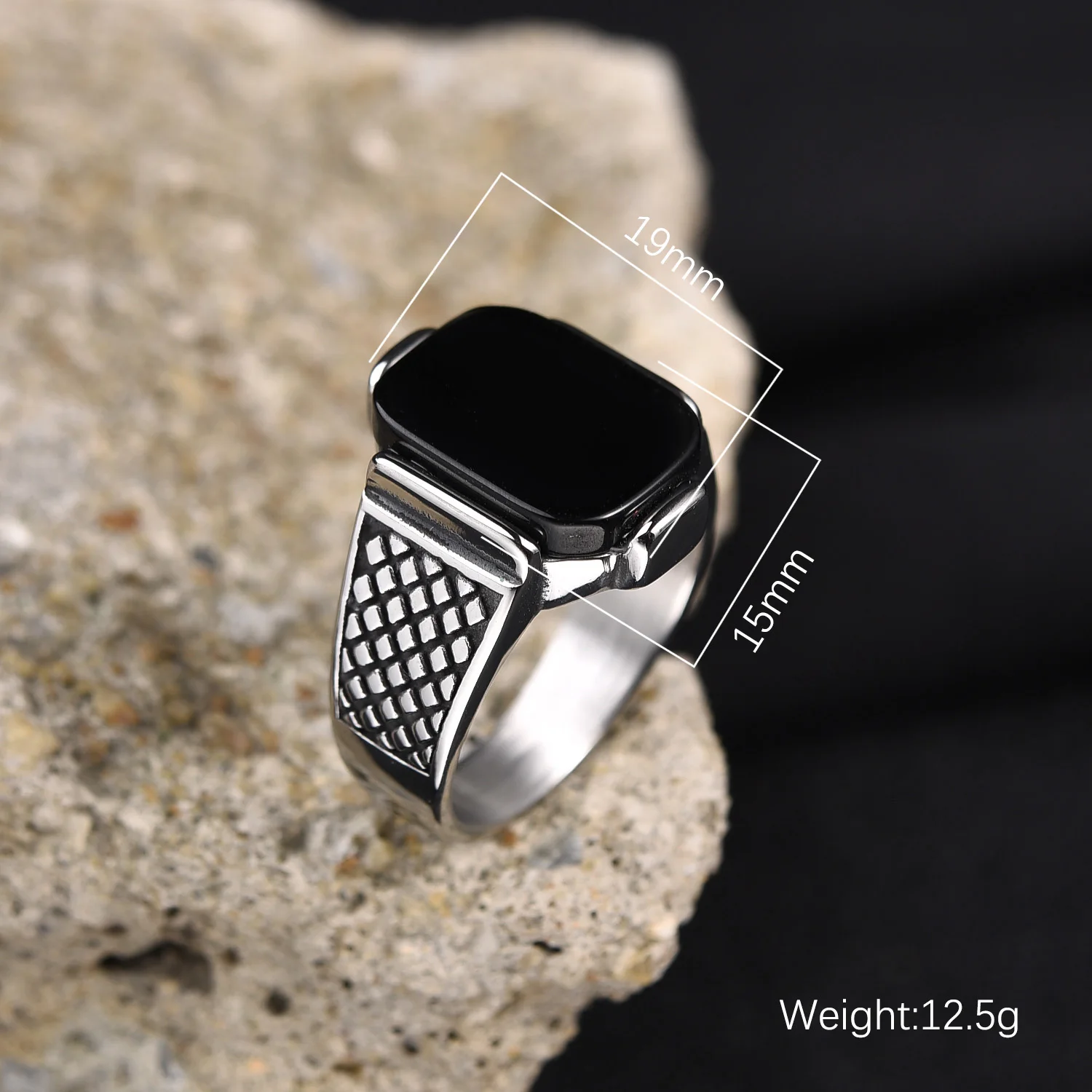 Men's High Quality Stainless Steel Onyx Gemstone Ring
